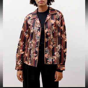 NWOT Bode Butterfly Stripe Long-Sleeve Cotton Silk Blend Shirt size S/M